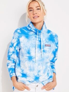 Women’s Vineyard Vines Blue Tie Dye Funnel Neck Shep Shirt, Size L